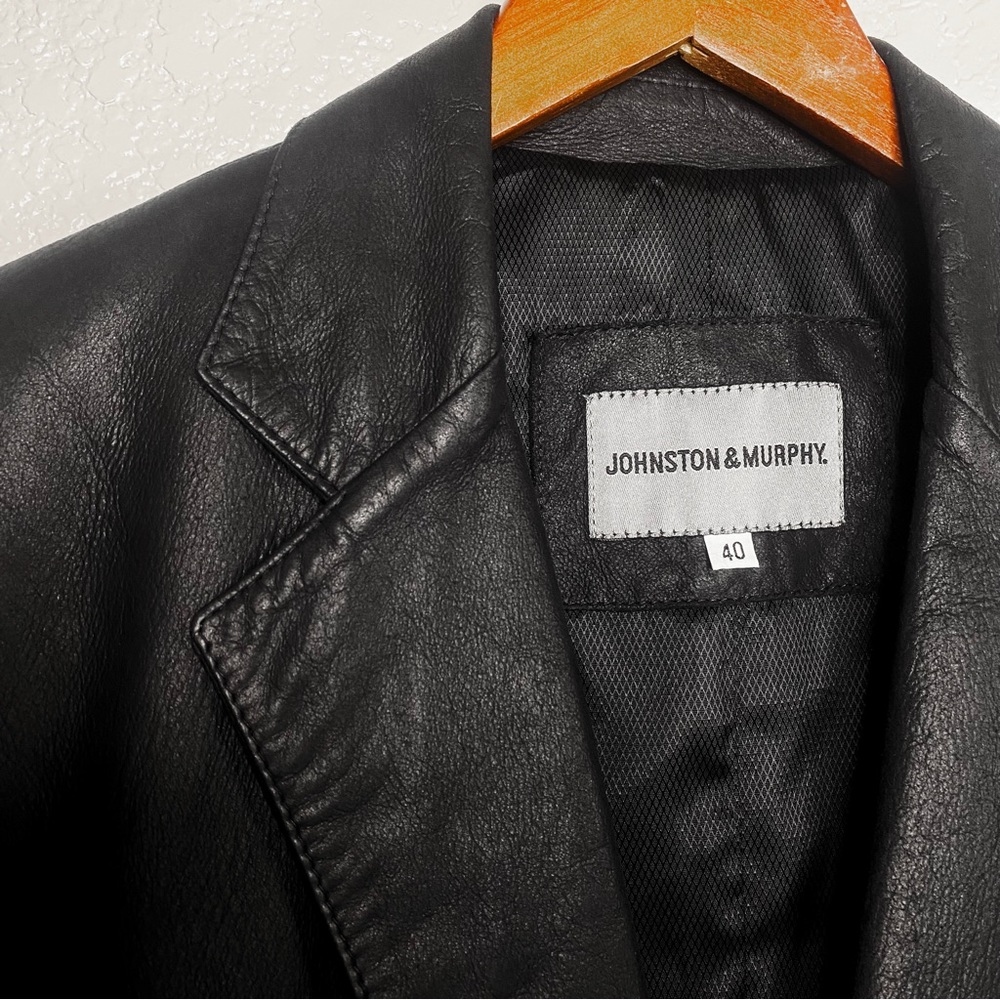 JOHNSTON & MURPHY MENS REAL LEATHER BUTTON UP COLLARED COAT